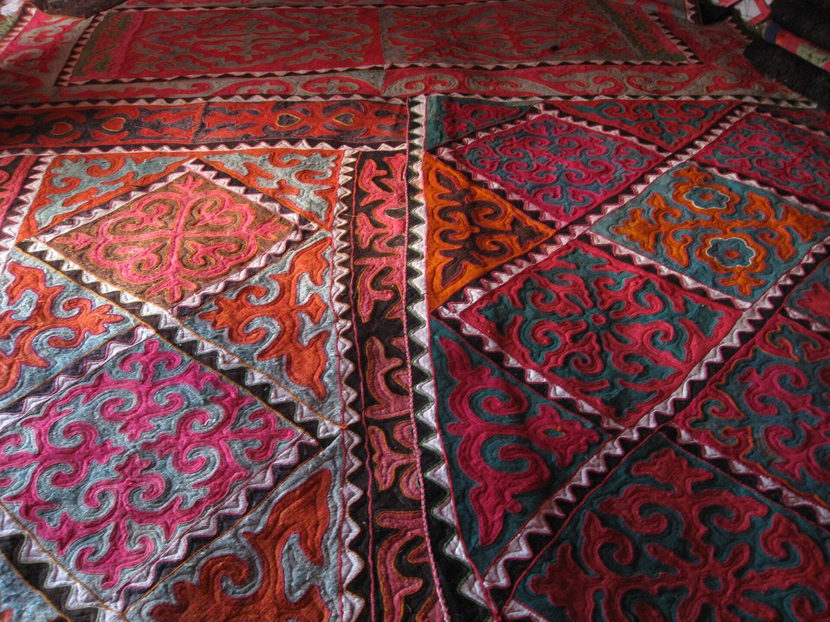 Kyrgyz felt rugs, hand-patterned in traditional motifs